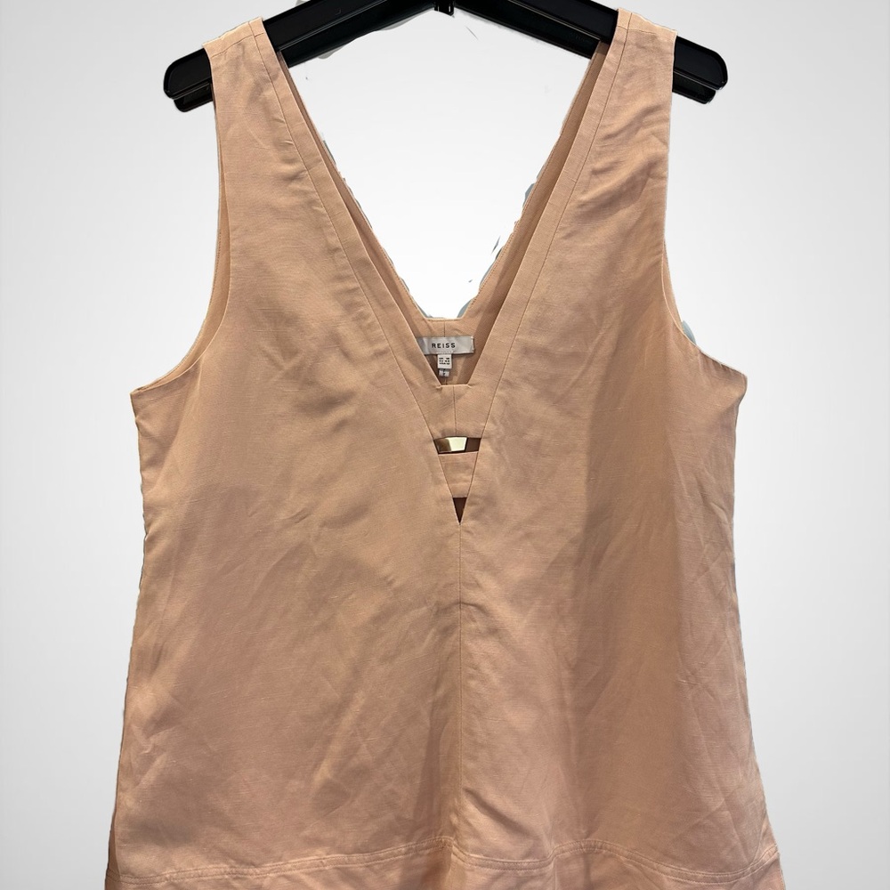 Reiss Blush Pink Sleeveless V-Neck Top | Cut-Out Detail | US 12